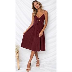 Ecowish Summer Tie Front V-Neck Button Down Dress